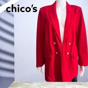 Chico's Vibrant Red Women's Ponte Blazer with Faux Gold Buttons size 12 (US)